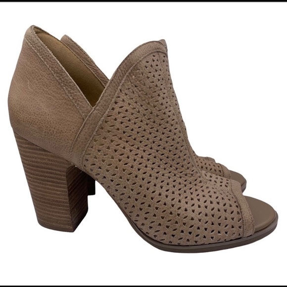 Lucky Brand Shoes - Lucky brand perforated tan heel open toe boot booties block heel slip on